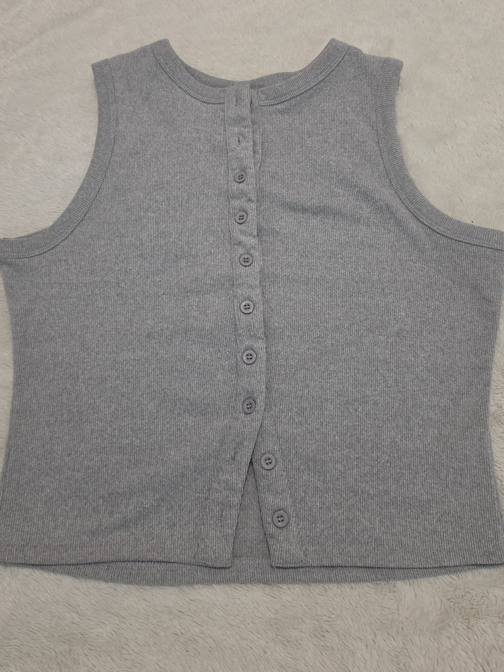 Ribbed Button-Back Tank Top in Grey